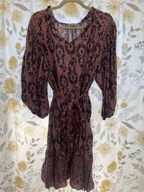 Knox Rose Mauve Paisley Midi Dress with Tie Waist